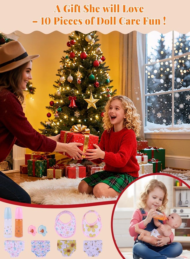 BABESIDE مجموعة إكسسوارات دمية بيبي سايد - مجموعة من 10 قطع لإطعام ورعاية الدمى من 12 إلى 15 بوصة، تتضمن زجاجات حليب، لهاية، مرايل، حفاضات، وإكسسوارات للعب التخيلي للأطفال - Image 3